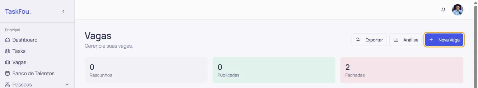Tela de Vagas com o botão Nova Vaga em destaque